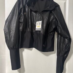 Puma Black Cropped Textured Bomber Jacket with Hood